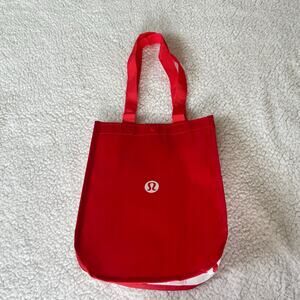 Lululemon Small Red and White Reusable Logo Tote Bag Eco Shopper Gym Travel